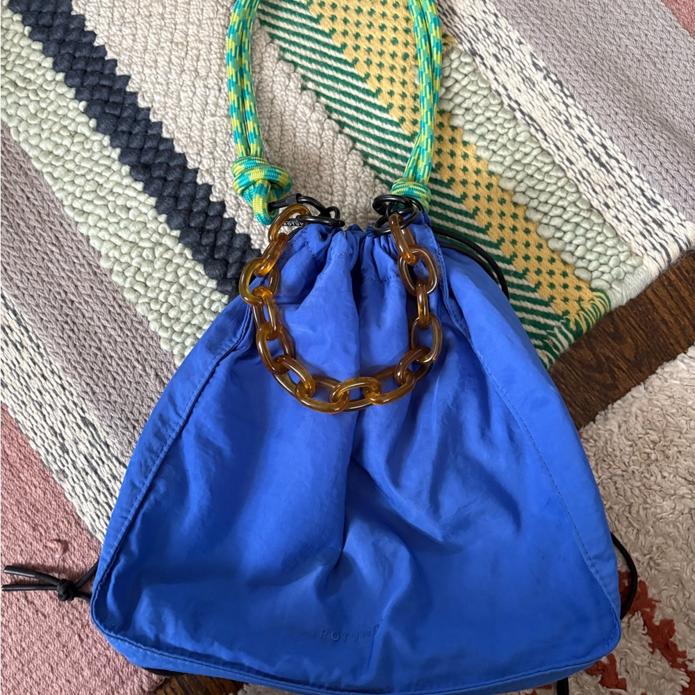 Cobalt Blue Shoulder Bag with Drawstring Closure